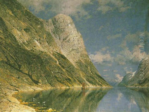 A Fjord Scene Oil Painting by Raimundo de Madrazo y Garreta