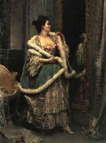 La Mujer Se Esta Mirando En El Espejo Oil Painting by Raimundo de Madrazo y Garreta