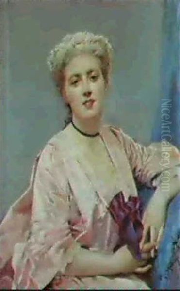 A Portrait Of A Lady Oil Painting by Raimundo de Madrazo y Garreta