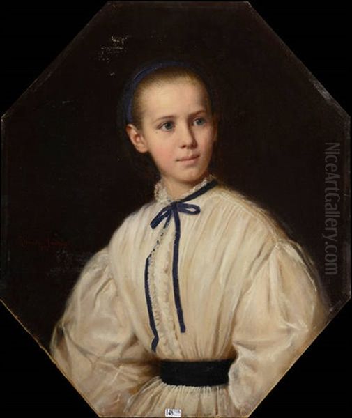 Portrait D'une Jeune Fille Oil Painting by Ricardo de Madrazo y Garreta