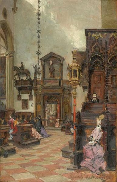 Cathedral Interior Oil Painting by Ricardo de Madrazo y Garreta