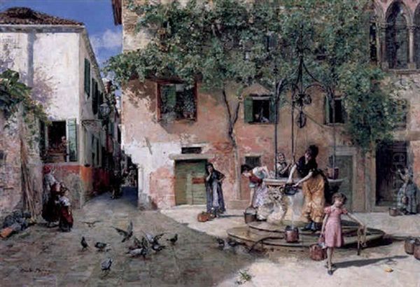 El Patio Oil Painting by Ricardo de Madrazo y Garreta