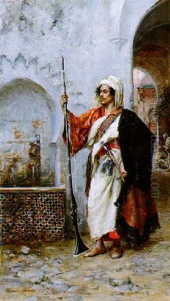 Arab Warrior By A Fountain by Ricardo de Madrazo y Garreta