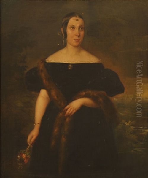 Retrato De Dona Maria Teresa Roca De Togores, De Medio Cuerpo, En Un Jardin Oil Painting by Federico de Madrazo y Kuntz