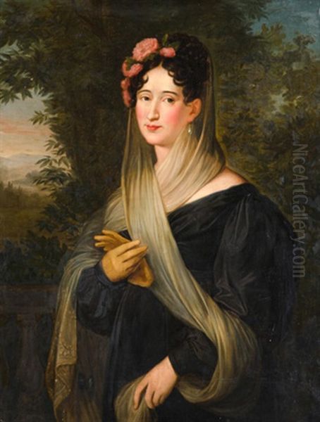 Retrato De Dona Josefa Tudo, Condesa De Castillo Fiel, De Medio Cuerpo En Un Parque Oil Painting by Jose de Madrazo