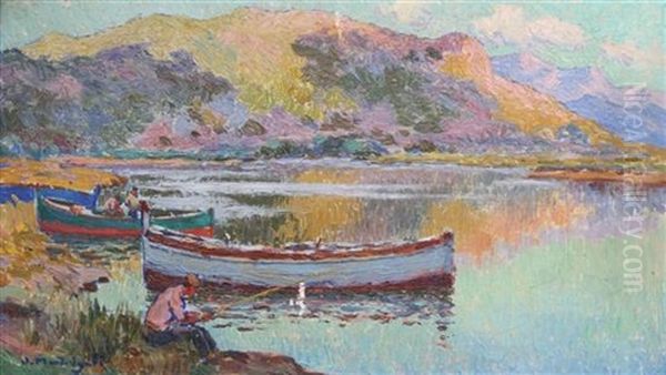 Fishermen In Corsica Oil Painting by Olynthe Madrigali