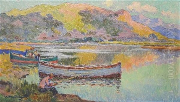 Fishermen In Corsica Oil Painting by Olynthe Madrigali