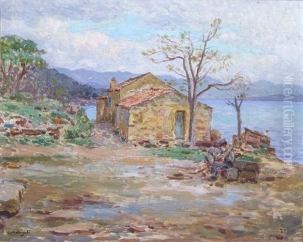 Maison Au Bord De La Mer A Campo Moro, Corse Oil Painting by Olynthe Madrigali