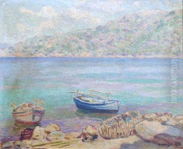 Barques Dans Le Cap Corse Oil Painting by Olynthe Madrigali