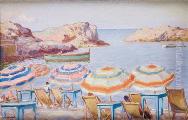 Les Parasols, Pointe Pescade A Alger Oil Painting by Olynthe Madrigali