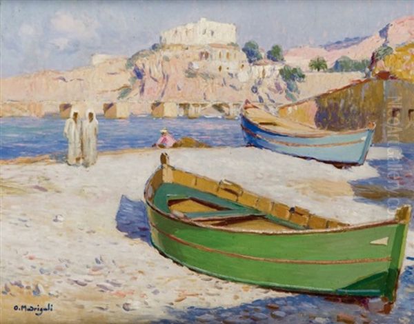 Barques En Bord De Mer, Tunisie Oil Painting by Olynthe Madrigali