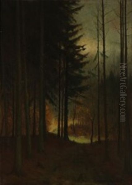 Forest In Moonlight Oil Painting by Jeppe Madsen Ohlsen