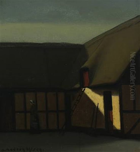 Gaardinterior Fra Lyng V. Fredericia Oil Painting by Jeppe Madsen Ohlsen