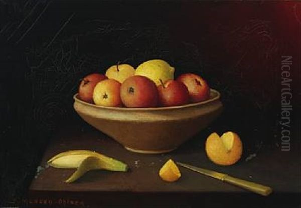 Still Life With Fruit In A Dish On A Table Oil Painting by Jeppe Madsen Ohlsen