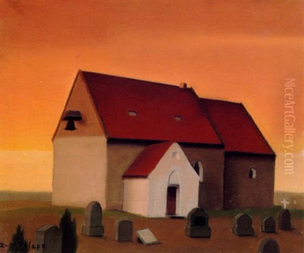 Alling Kirke Oil Painting by Jeppe Madsen Ohlsen