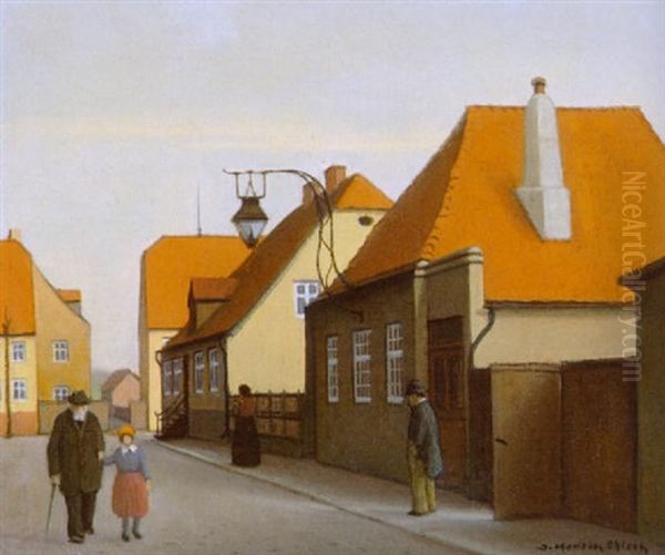 Ved Det Gamle Vaegterhus I Christiansfeld Oil Painting by Jeppe Madsen Ohlsen