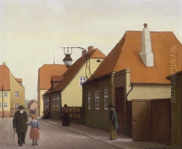 Ved Det Gamle Vaegterhus I Christiansfeld Oil Painting by Jeppe Madsen Ohlsen