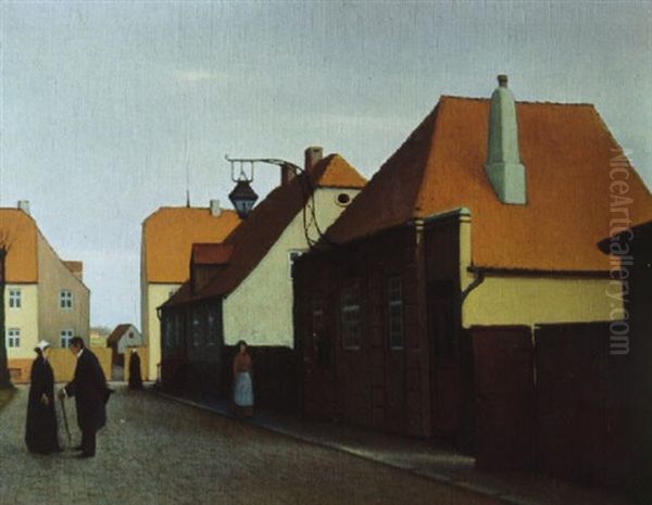 Ved Det Gamle Vaegterhus I Christiansfeld Oil Painting by Jeppe Madsen Ohlsen