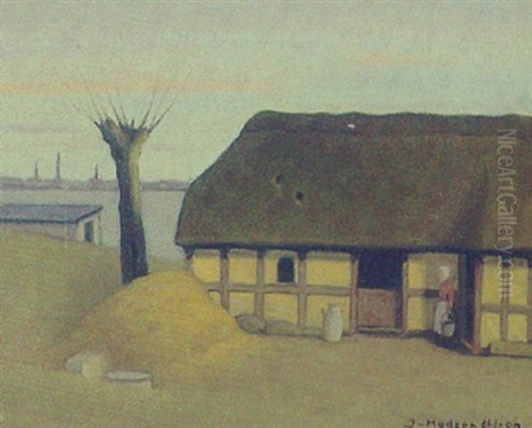 Parti Fra Snoghoj. Middelfart I Baggrunden Oil Painting by Jeppe Madsen Ohlsen