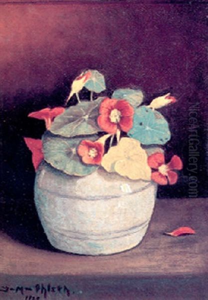 Blomstrende Nasturtier Oil Painting by Jeppe Madsen Ohlsen