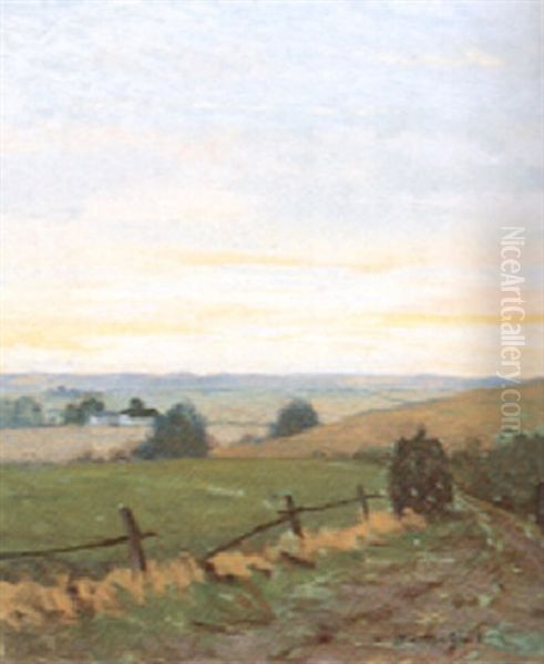 Mod Solnedgang Thyrestrup Oil Painting by Jeppe Madsen Ohlsen