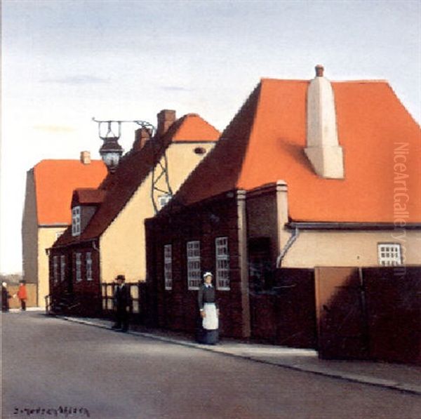 Det Gamle Vaegterhus I Christiansfeld Oil Painting by Jeppe Madsen Ohlsen