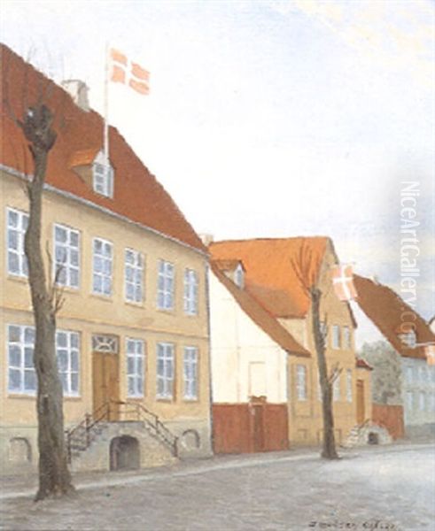 Praesteboligen I Lindegade Oil Painting by Jeppe Madsen Ohlsen