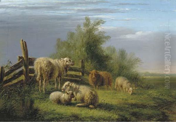 Sheep In A Pasture Oil Painting by Bernardus Gerardus Ten Berge