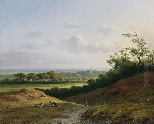 A View Of Bergen, Alkmaar In The Distance Oil Painting by Bernardus Gerardus Ten Berge