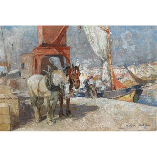 Au Port De Nice Oil Painting by Jacques Madyol