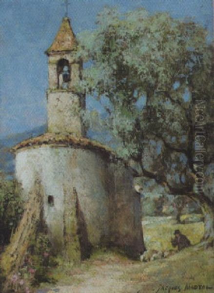 Romanische Kapelle Neben Olivenbaum Unter Blauem Himmel Oil Painting by Jacques Madyol