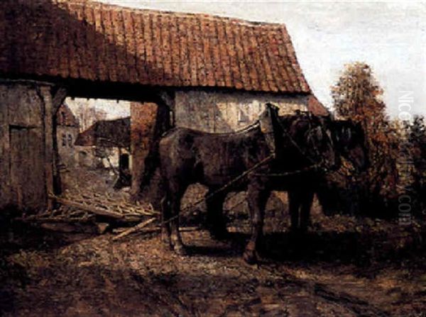 Plough Horses Oil Painting by Jacques Madyol