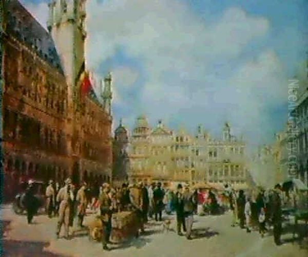 La Grand'place De Bruxelles; De Grote Markt Te Brussel Oil Painting by Jacques Madyol