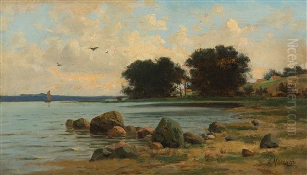 Kleine Bucht Mit Gehoften Im Hintergrund by Frans Wilhelm Maecker