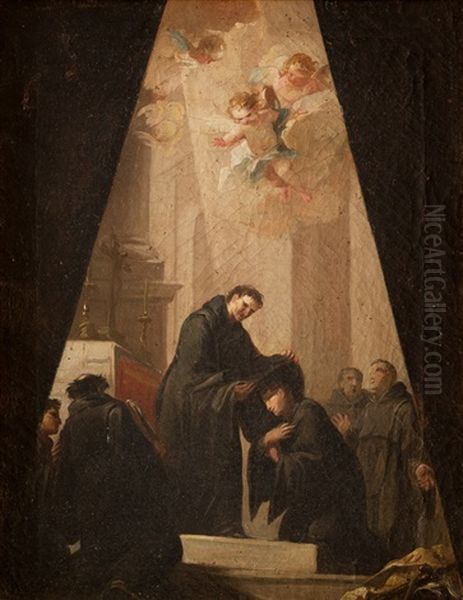 Gaspar Bono Recibe El Habito De La Orden De Los Minimos En Valencia.. Boceto Para La Cupula De La Iglesia Del Convento De San Sebastian De Valencia Oil Painting by Mariano Salvador de Maella