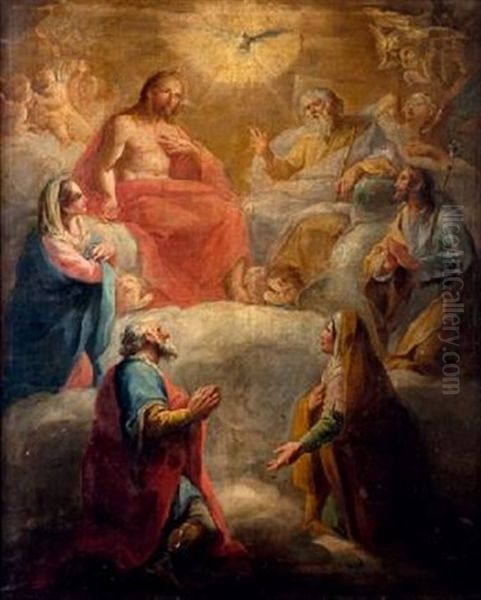 La Trinidad Con La Virgen, San Jose, San Joaquin Y Santa Ana Oil Painting by Mariano Salvador de Maella