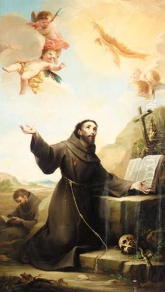 Saint Francis Of Assisi Receiving The Stigmata Oil Painting by Mariano Salvador de Maella