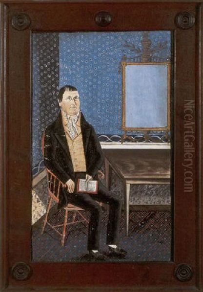 Important Watercolor Portrait Of A Gentleman Seated In Federal Interior Oil Painting by Jacob Maentel