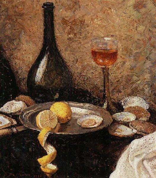 Still Life With Wine Bottle And Lemons Oil Painting by Bernard De Maere