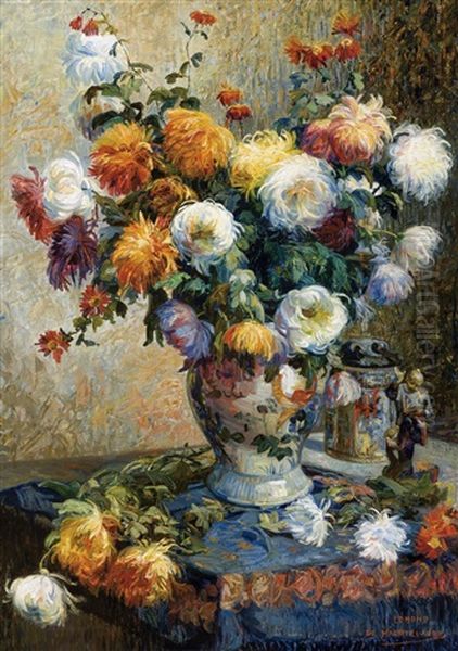 Still Life With Flowers Oil Painting by Edmond De Maertelaere