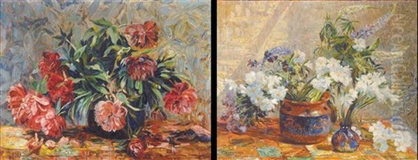 Bloemenstillevens (+ Another; 2 Works) Oil Painting by Edmond De Maertelaere