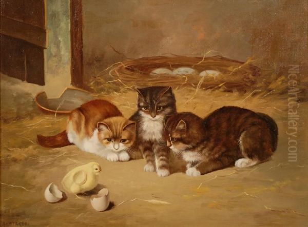 Kittens And Chick Oil Painting by Ary Bergen