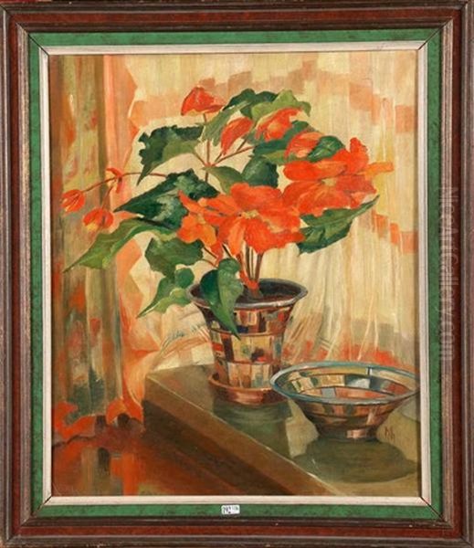 Vase Aux Fleurs Rouges Oil Painting by Medard Maertens