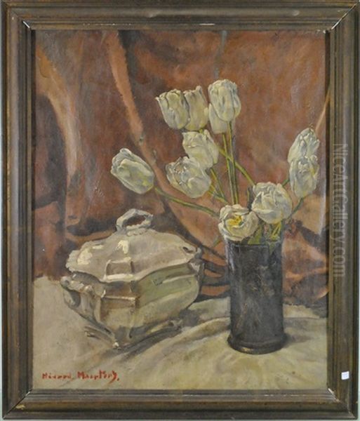 Nature Morte Aux Roses Blanches Oil Painting by Medard Maertens