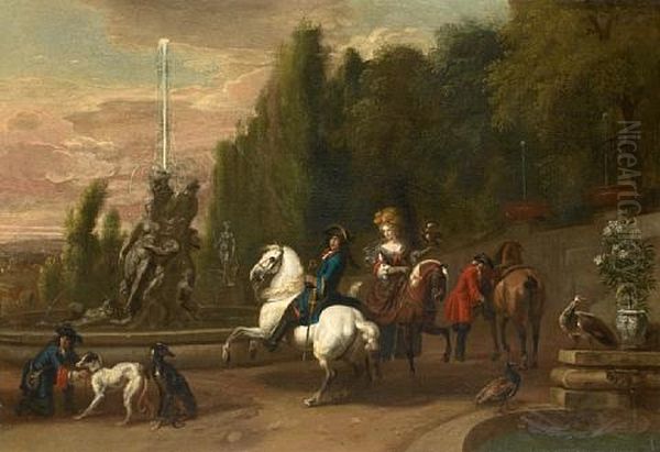 Elegant Figures On Horseback Departing For The Hunt Oil Painting by Dirk Maes