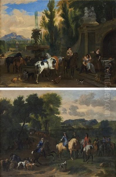 Scene De Pique-nique Pendant La Chasse (+ Le Depart Pour La Chasse; Pair) Oil Painting by Dirk Maes