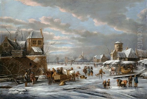 Eisvergnugen Vor Den Mauern Einer Stadt Oil Painting by Dirk Maes