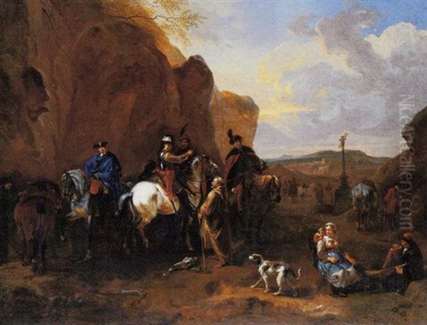 Cossacks On Horseback Asking A Kermit For Directions Oil Painting by Dirk Maes