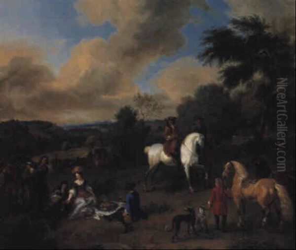 A Hunting Party Picnicking In A Wooded Landscape by Dirk Maes