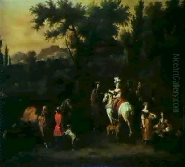 Vornehme Reitergesellschaft Oil Painting by Dirk Maes